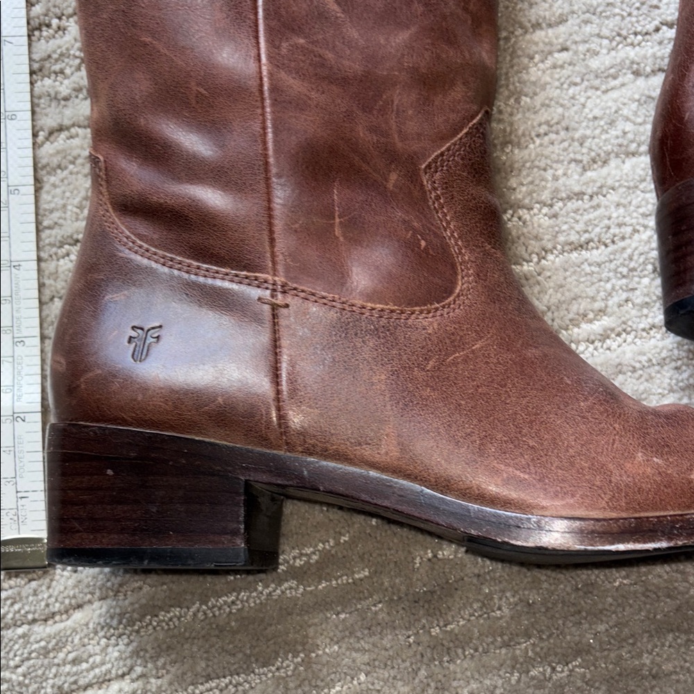 FRYE AND CO. Brown Leather Western Knee-High Heeled Boots - Picture 6 of 8